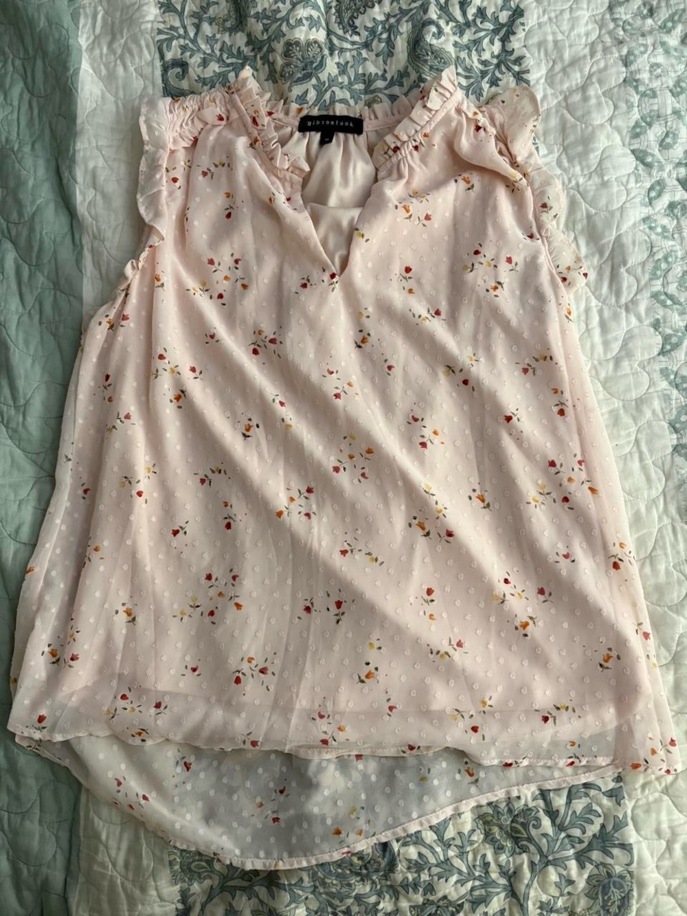 Gibson look pink floral blouse